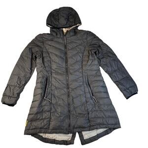 Lole Puffer Jacket Duck Down Women's XL Grey Mid Length Hooded Parka Winter FLAW